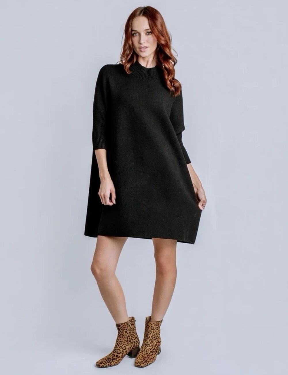 Kerisma Aja Sweater Dress Black Size OS Wool Blend Dolman Sleeve